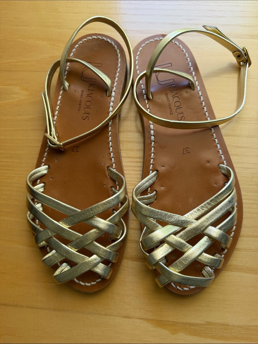 K.Jacques Metallic Gold Braided Leather Sandals